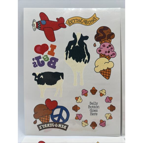 2007 Ben & Jerry's Ice Cream Milk Temporary Tattoos Vintage Cow Tattoo 6 Pages - Picture 1 of 6